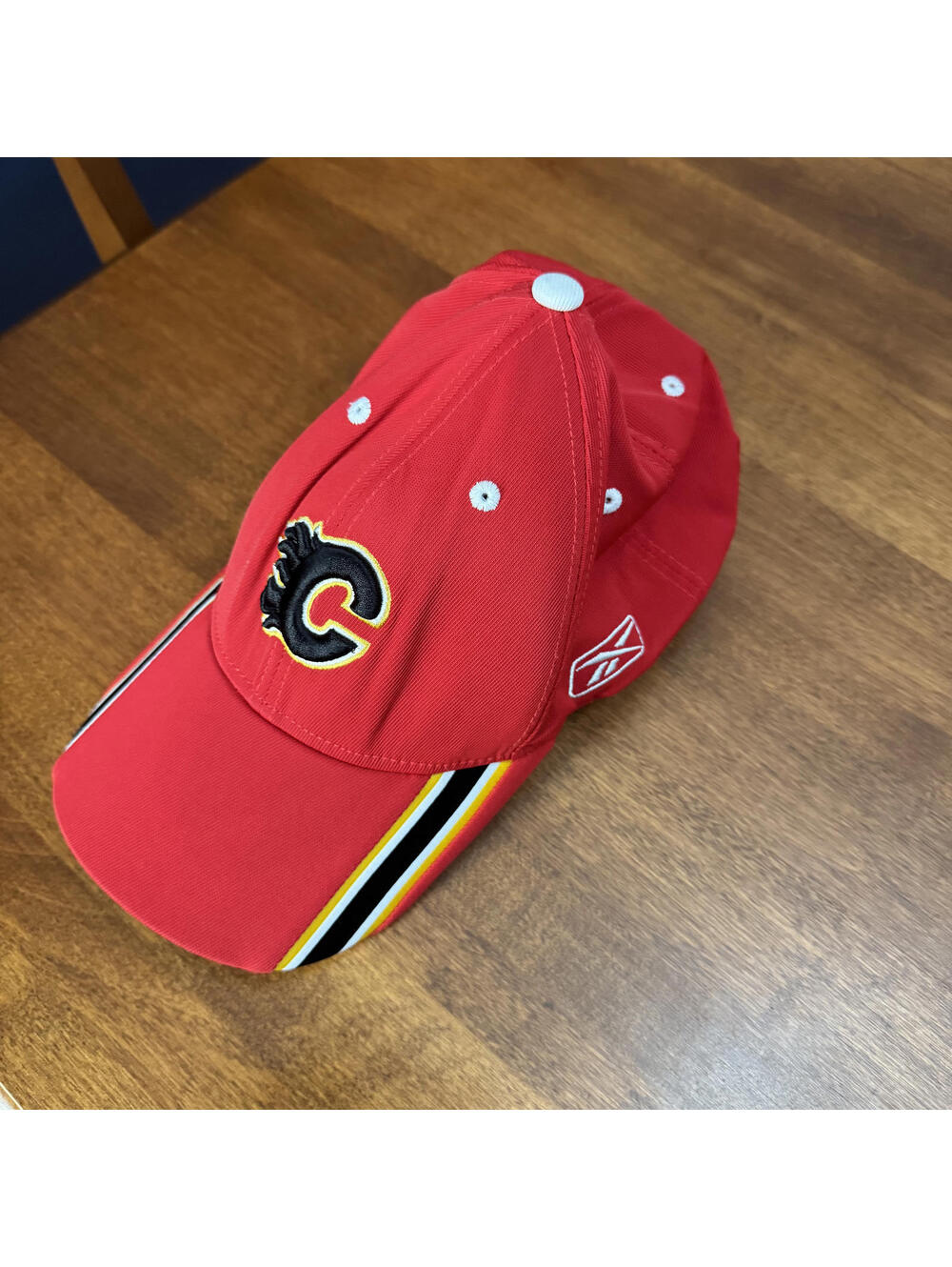 Reebok Calgary Flames NHL Center Ice Adjustable Hat Red Black Yellow Stripe